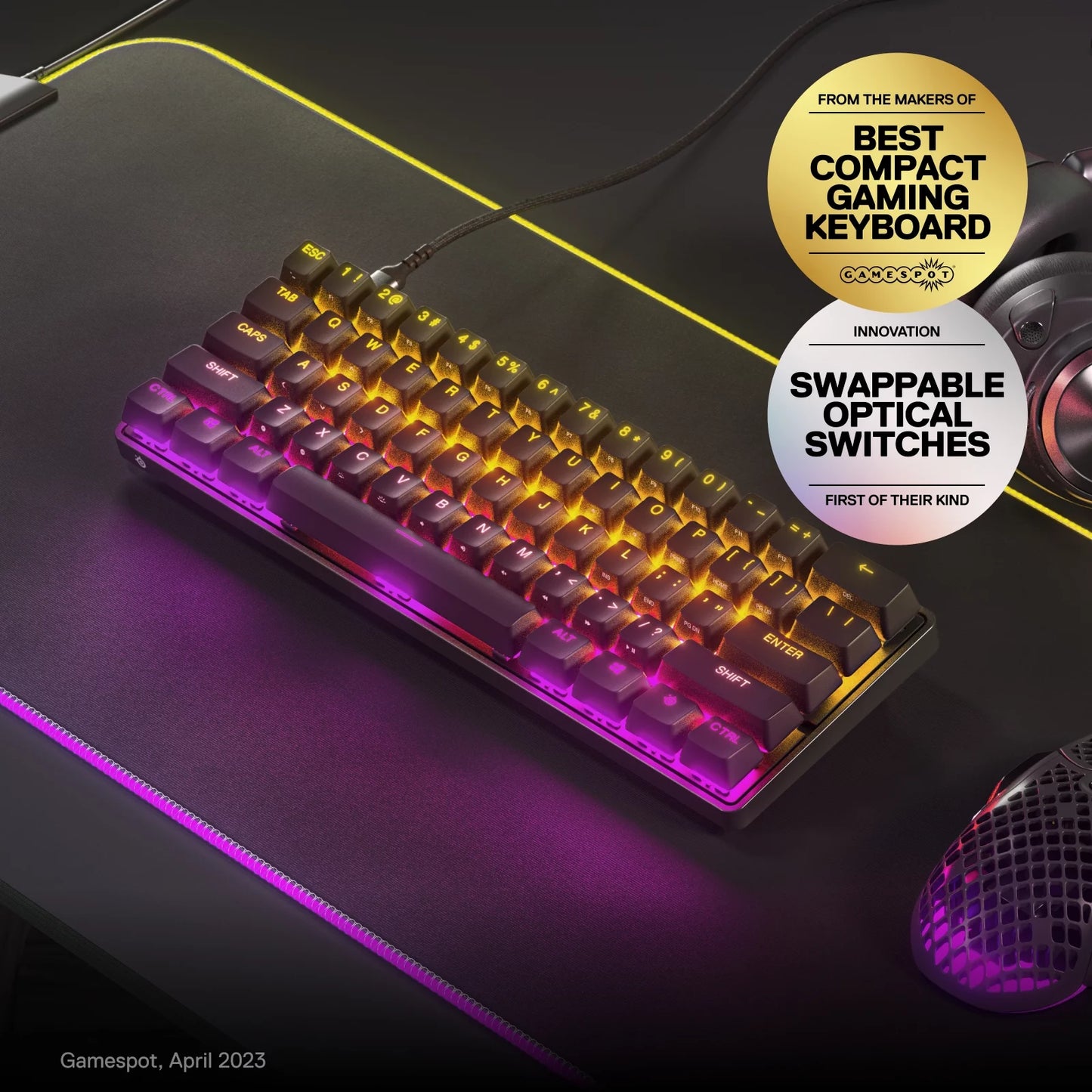 - Apex 9 Mini Gaming Keyboard 60% Wired Optipoint Adjustable Actuation Switch with RGB Lighting - Black