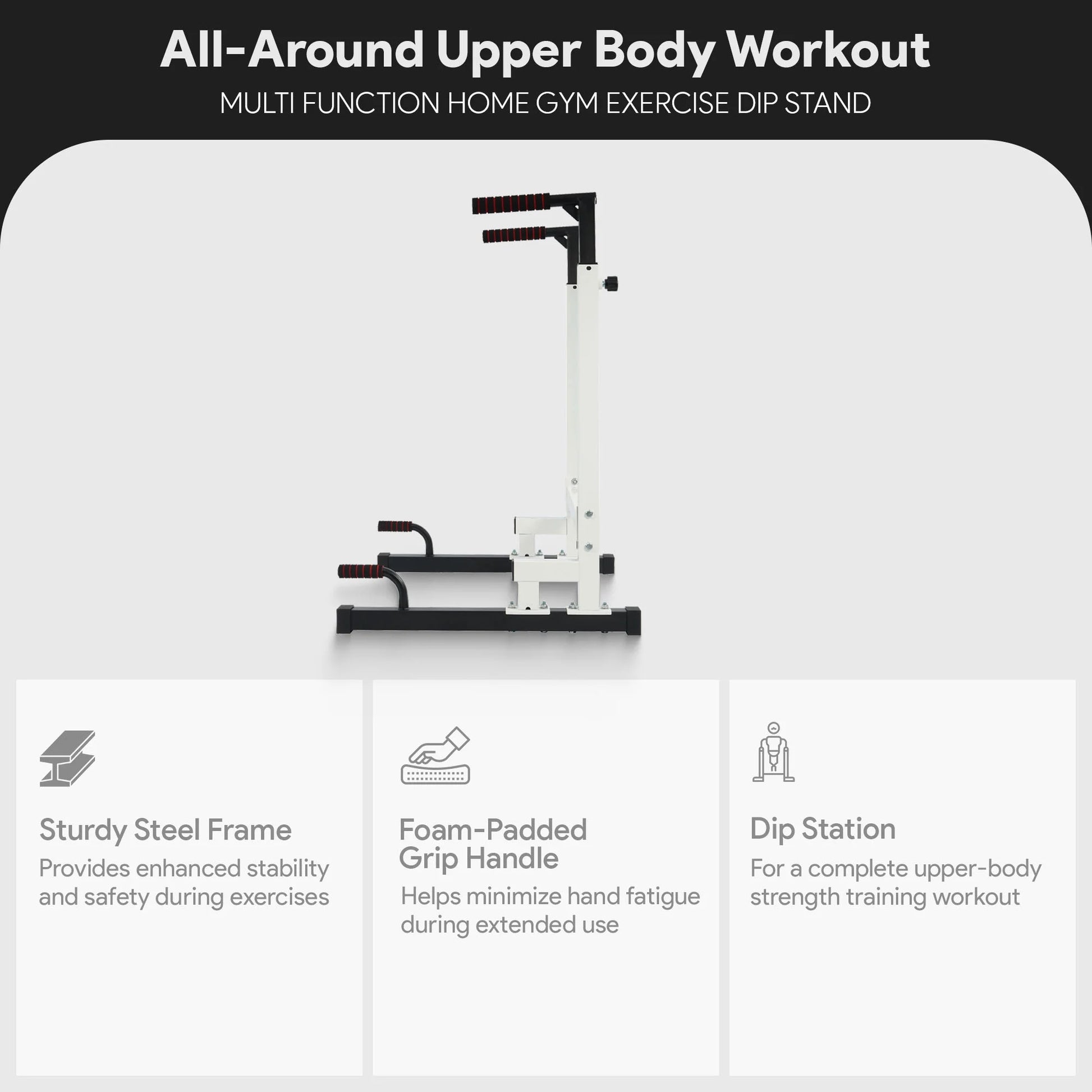 Steel Frame Dip Station with Adjustable Height, 500 Lb Weight Capacity, White